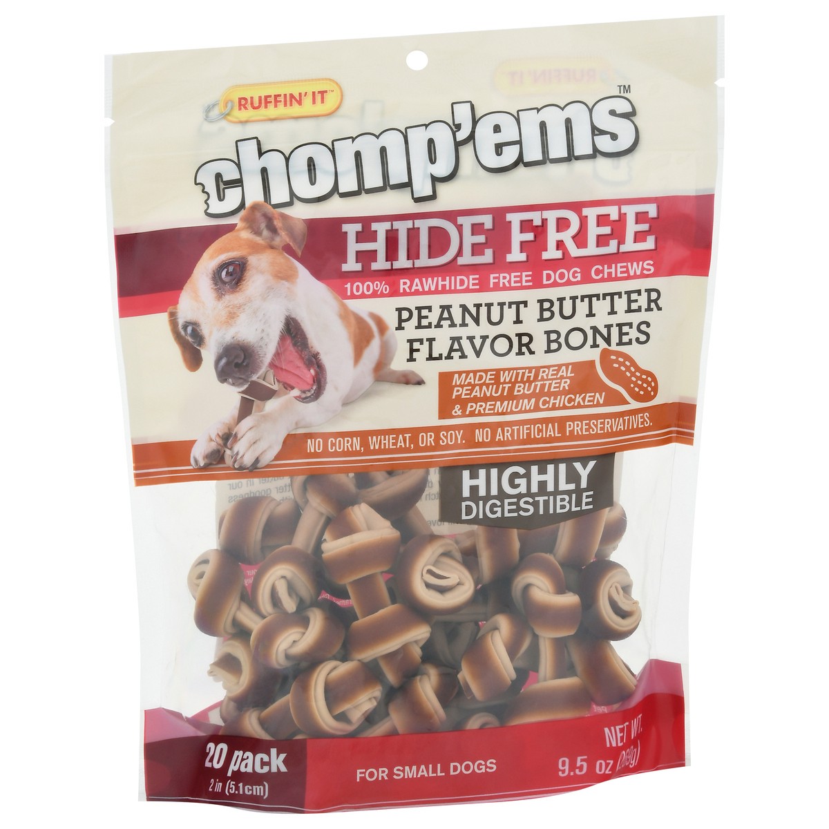 slide 14 of 14, Ruffin' It Chomp'ems Small Dogs Hide Free Peanut Butter Flavor Bones Dog Chews 20 ea, 20 ct