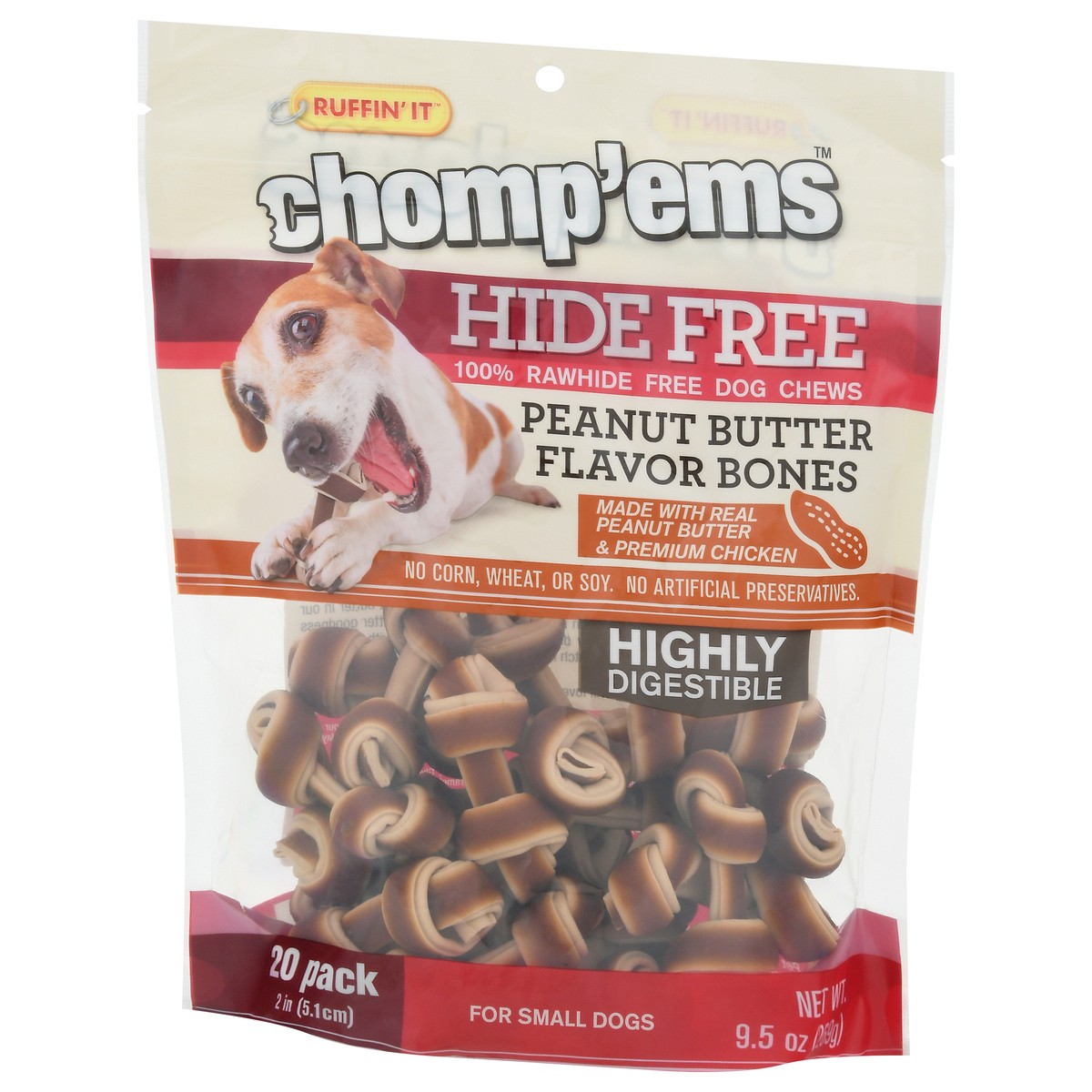 slide 4 of 14, Ruffin' It Chomp'ems Small Dogs Hide Free Peanut Butter Flavor Bones Dog Chews 20 ea, 20 ct