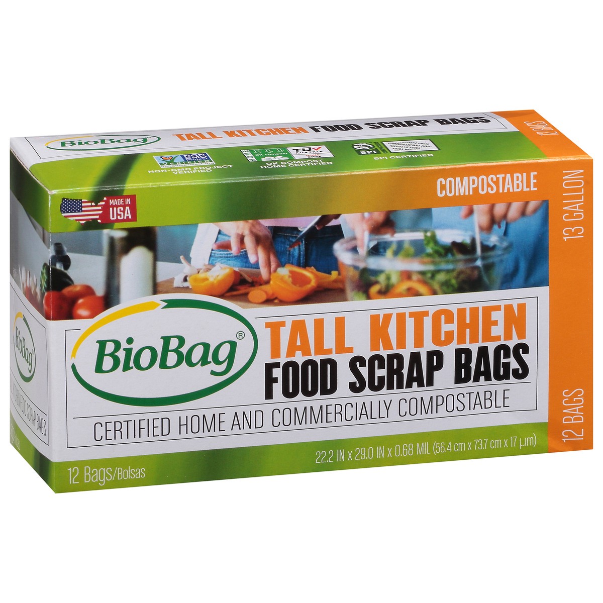 slide 2 of 9, BioBag Compostable Food Scrap Tall Kitchen Trash Bags, 12 ct; 13 gal