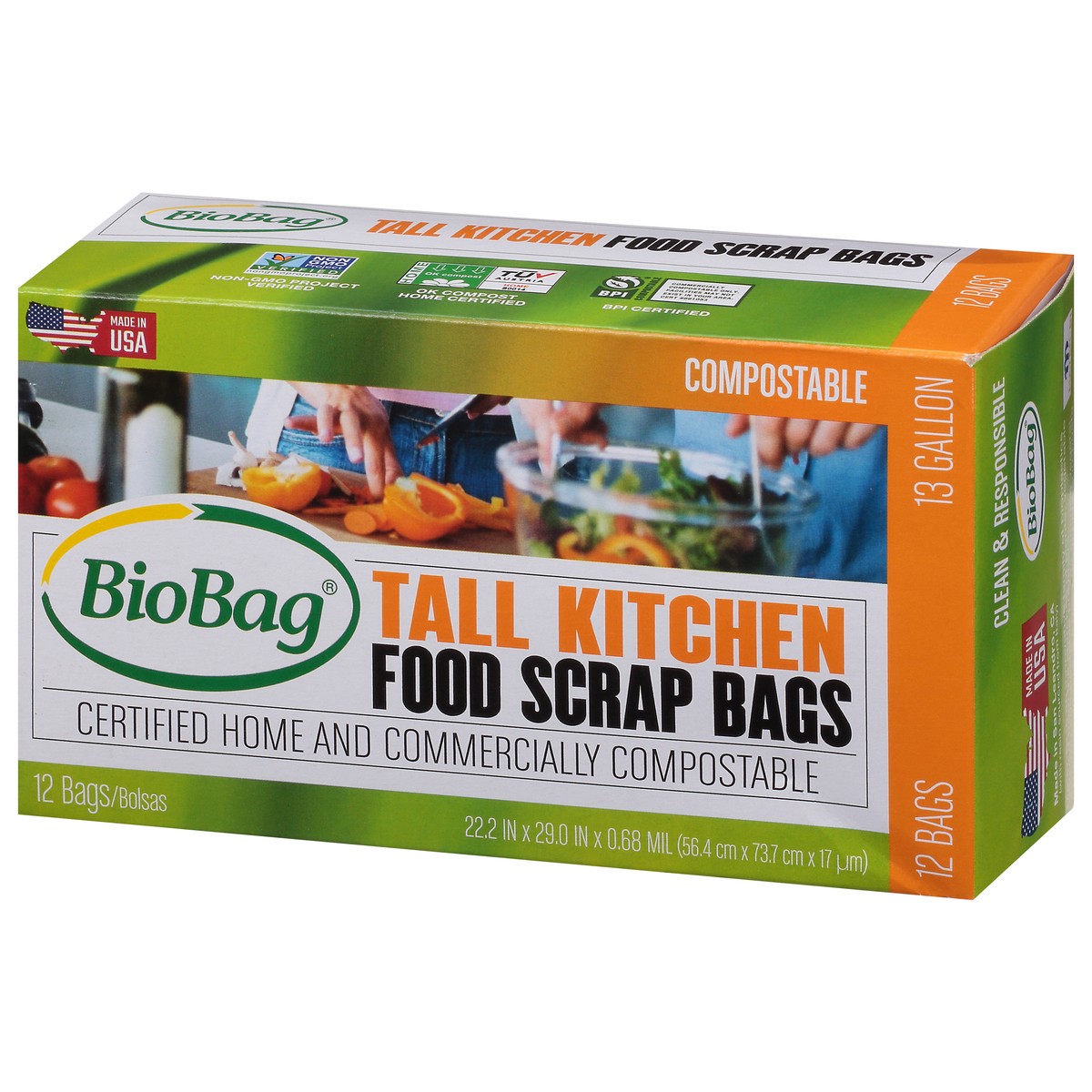 slide 3 of 9, BioBag Compostable Food Scrap Tall Kitchen Trash Bags, 12 ct; 13 gal