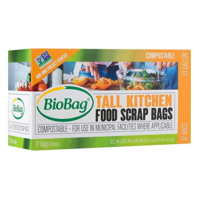 slide 1 of 9, BioBag Compostable Food Scrap Tall Kitchen Trash Bags, 12 ct; 13 gal