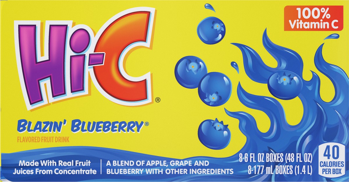 slide 8 of 9, Hi-C Blazin Blueberry Cartons, 6 fl oz, 8 Pack, 48 oz