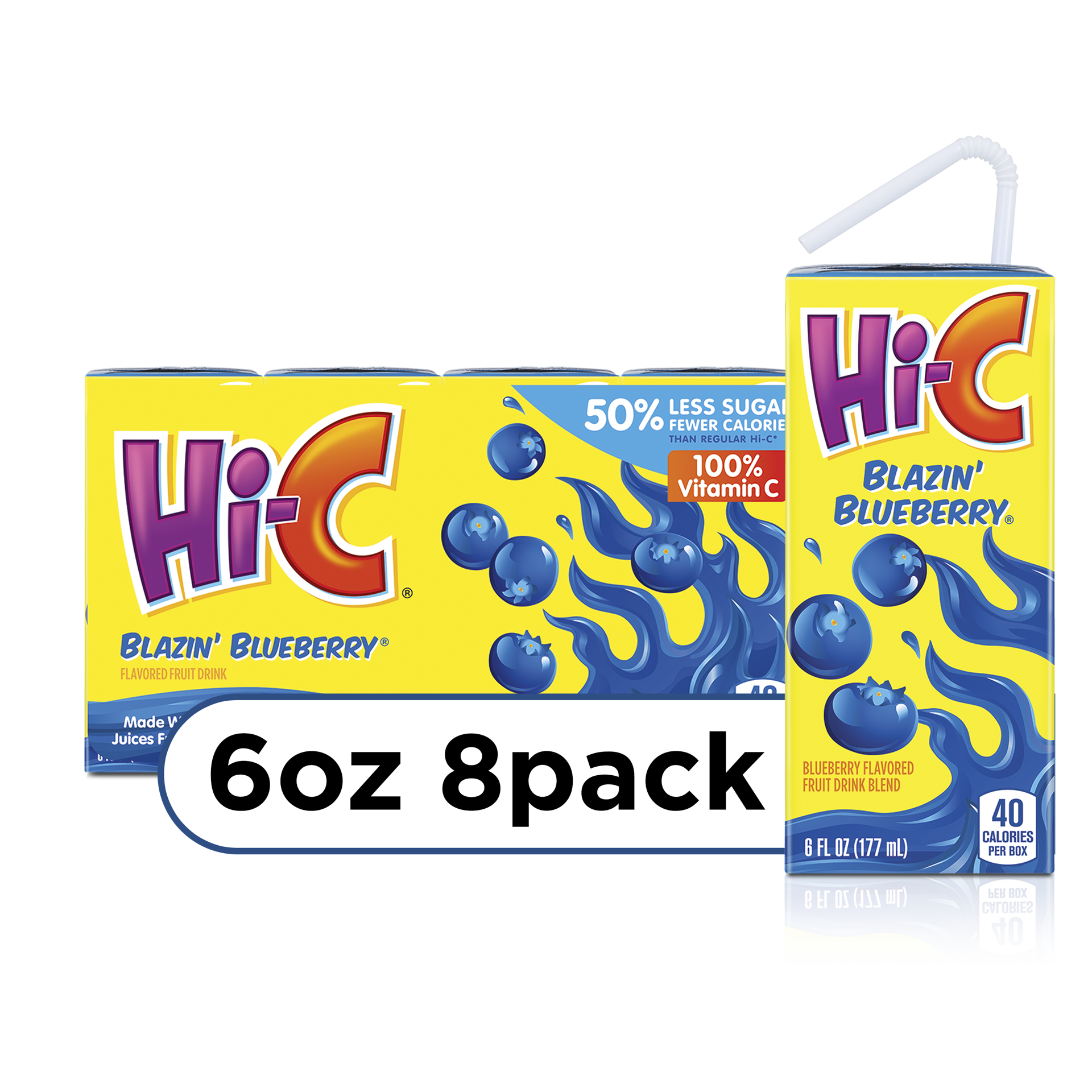 slide 1 of 9, Hi-C Blazin Blueberry Cartons, 6 fl oz, 8 Pack, 48 oz