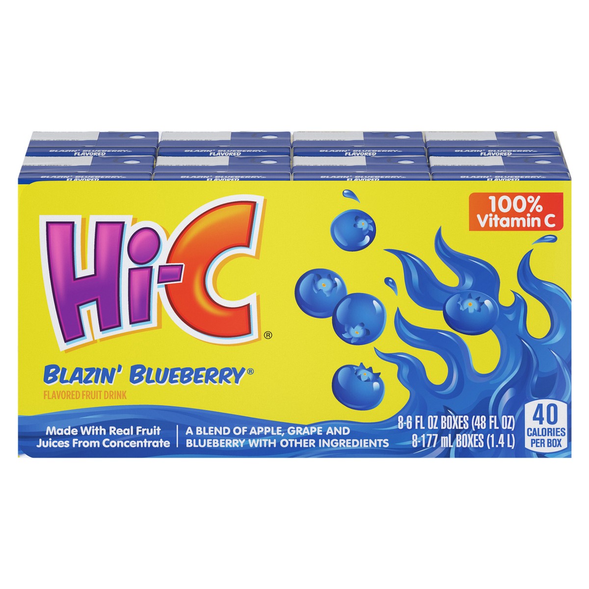 slide 1 of 9, Hi-C Blazin Blueberry Cartons, 6 fl oz, 8 Pack, 48 oz