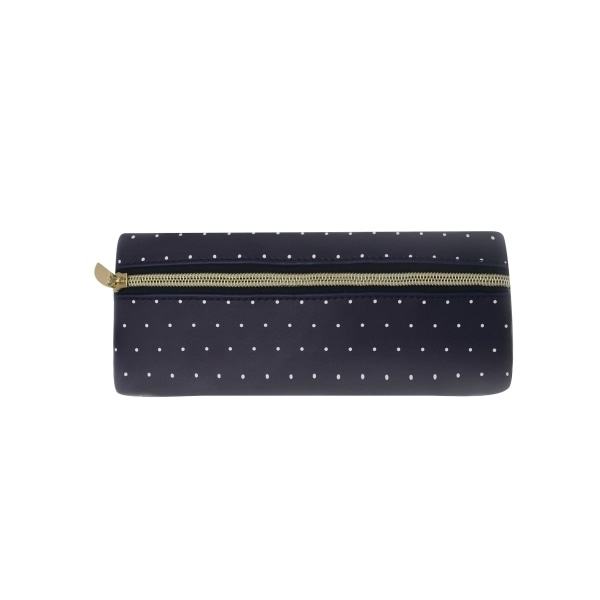 slide 1 of 1, Office Depot Brand Slim Fashion Pencil Pouch, 8-1/2'' X 3-1/2'', Navy/White Polka Dots, 1 ct