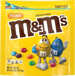 M&M'S Peanut Milk Chocolate Candy, Party Size, 38 oz Bag