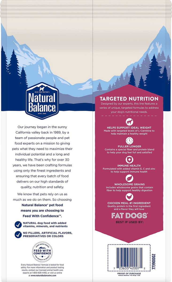 slide 7 of 8, Natural Balance Fat Dogs Chicken & Salmon Formula Low Calorie Dry Dog Food, 5-Pound, 5 lb