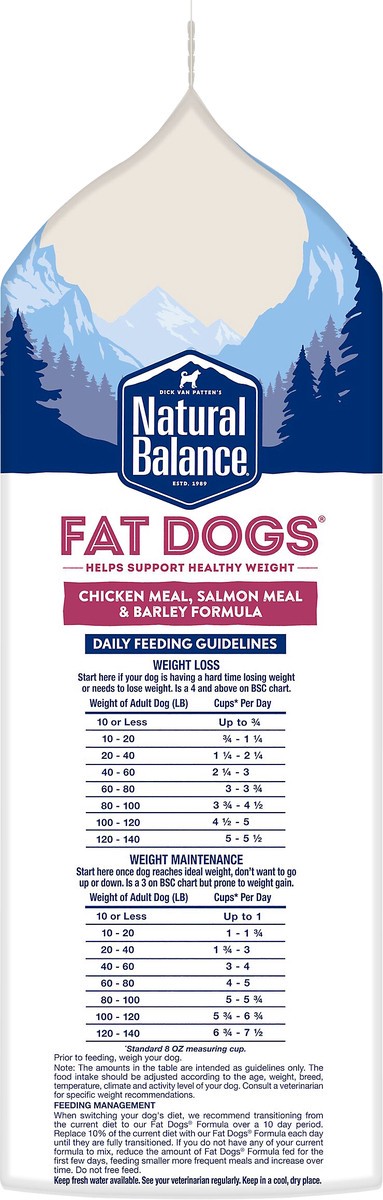 slide 8 of 8, Natural Balance Fat Dogs Chicken & Salmon Formula Low Calorie Dry Dog Food, 5-Pound, 5 lb
