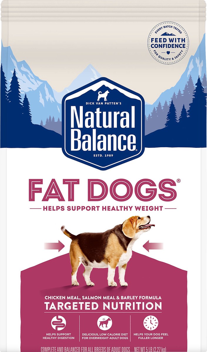 slide 1 of 8, Natural Balance Fat Dogs Chicken & Salmon Formula Low Calorie Dry Dog Food, 5-Pound, 5 lb