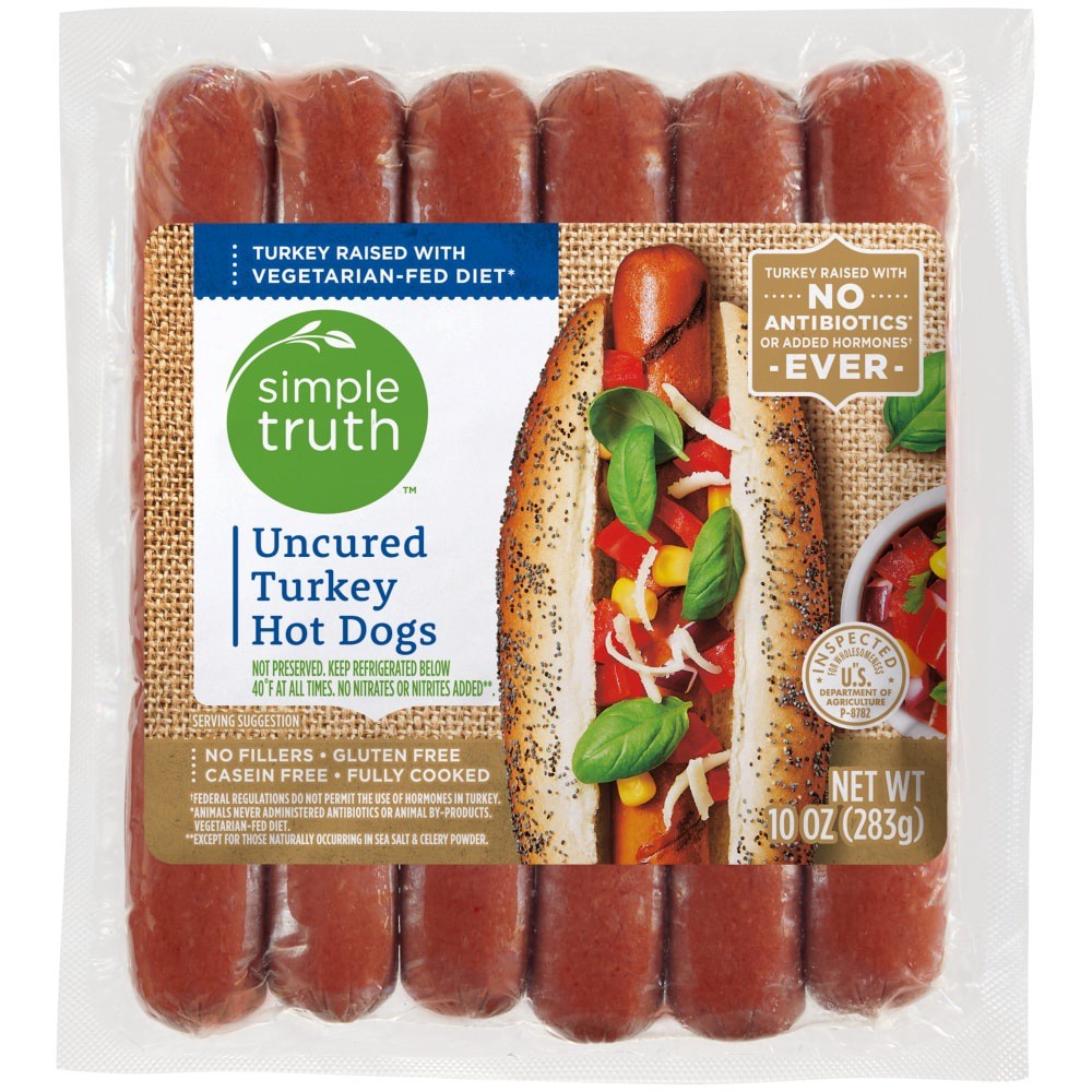 slide 1 of 4, Simple Truth Uncured Turkey Hot Dogs 10 oz, 10 oz