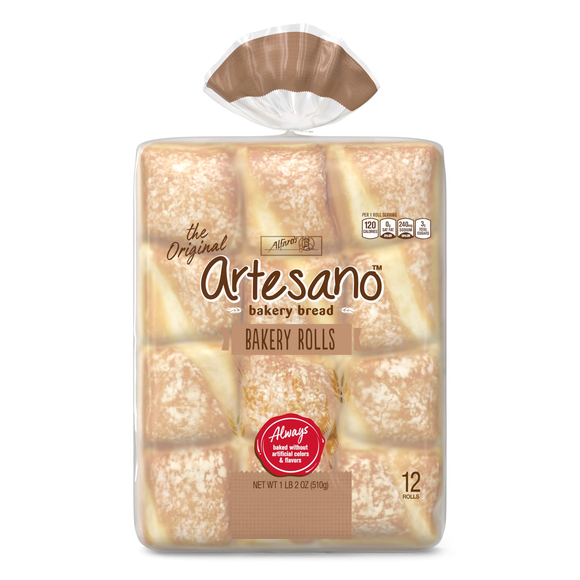 slide 1 of 7, Alfaro's Artesano White Bakery Rolls, 12 count, White Bread, 18 oz Bag, 12 ct