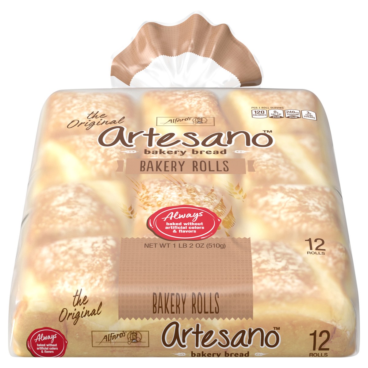 slide 1 of 7, Artesano Alfaro's Artesano White (Club Pack) Bakery Rolls, 12 count, 18 oz, 12 ct