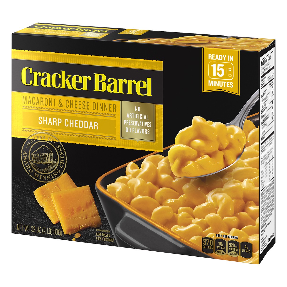 slide 9 of 10, Cracker Barrel Sharp Cheddar Macaroni and Cheese Dinner 32 oz. Box, 2 lb