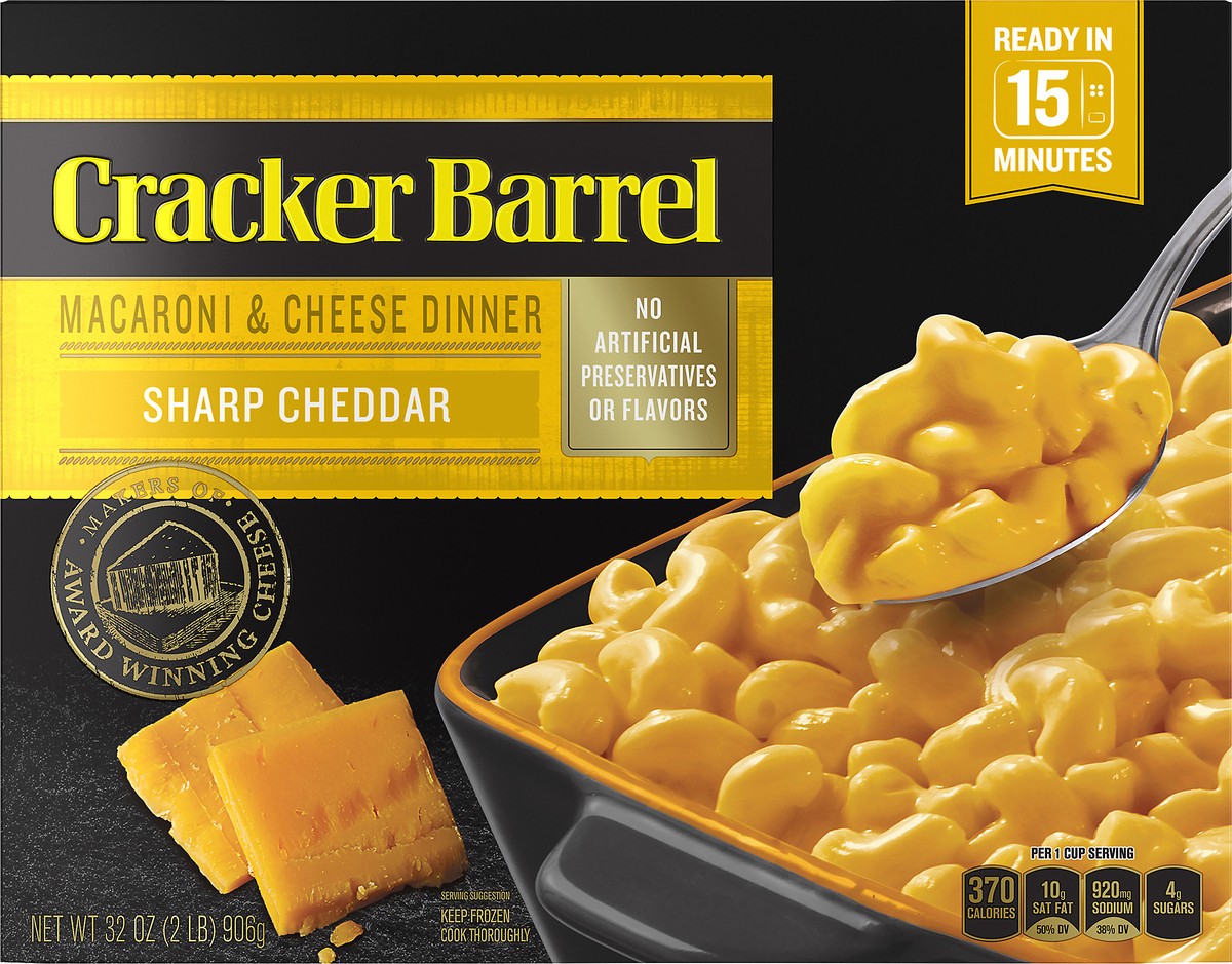 slide 2 of 10, Cracker Barrel Sharp Cheddar Macaroni and Cheese Dinner 32 oz. Box, 2 lb