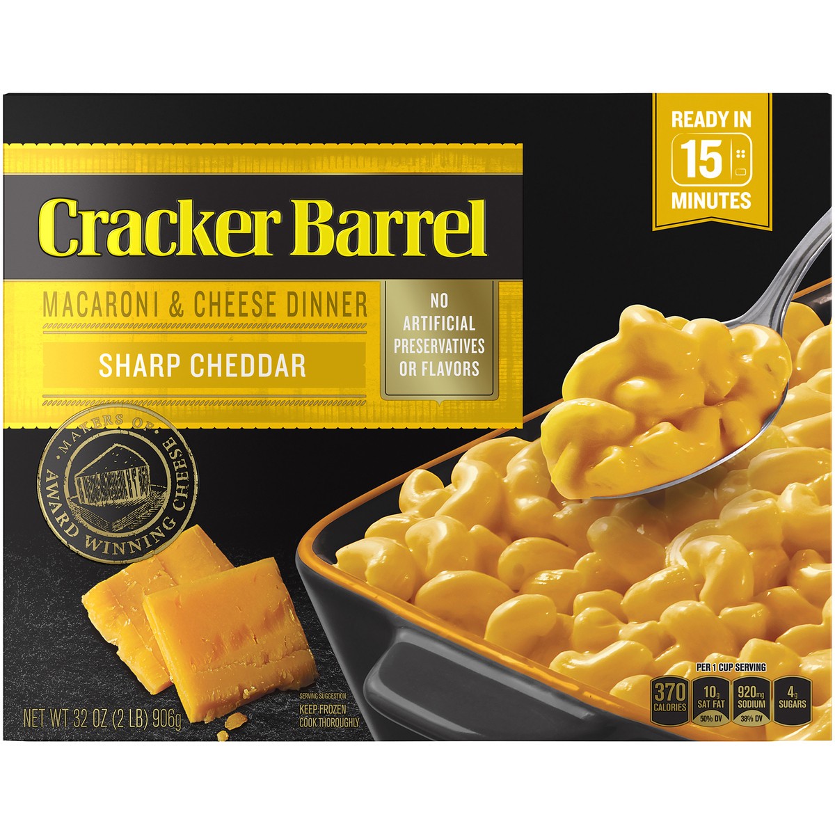 slide 1 of 10, Cracker Barrel Sharp Cheddar Macaroni and Cheese Dinner 32 oz. Box, 2 lb