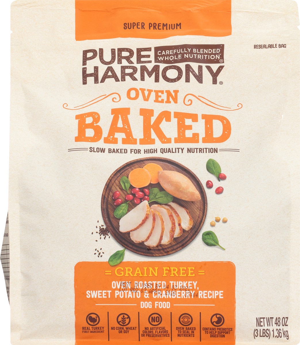 slide 4 of 14, Pure Harmony Oven Baked Super Premium Grain Free Oven Roasted Turkey, Sweet Potato & Cranberry Recipe Dog Food 48 oz, 3 lb