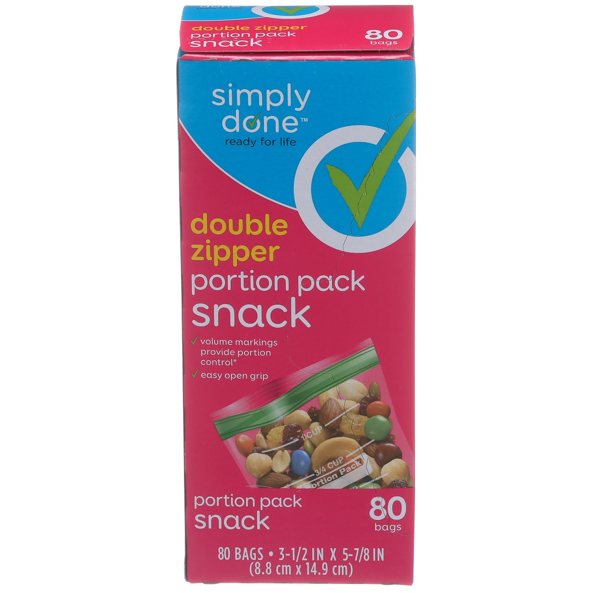 slide 1 of 1, Simply Done Double Zipper Portion Pack Snack Bags, 80 ct