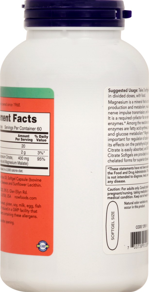 slide 5 of 9, NOW Magnesium Citrate - 180 Softgels, 180 ct