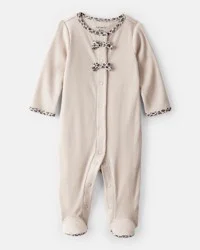 Carter's Baby Girl Bow Cotton Long-Sleeve Snug Fit Sleep & Play Pajamas - Brown Beige NB