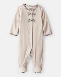 Carter's Baby Girl Bow Cotton Long-Sleeve Snug Fit Sleep & Play Pajamas - Brown Beige NB