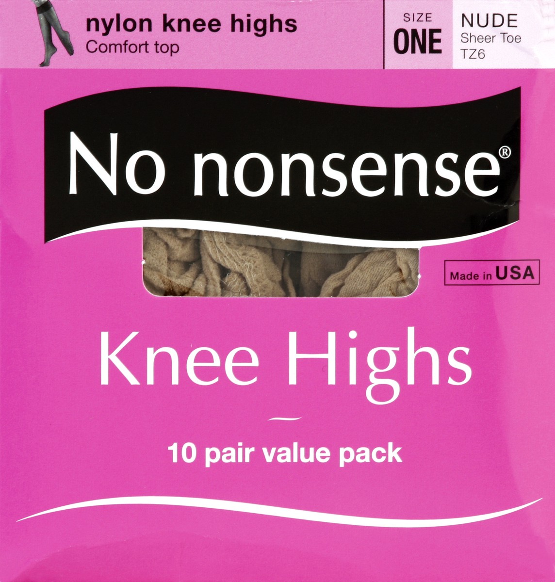 slide 4 of 4, No Nonsense Nylon Knee Highs, Size One, Nude, 10 ct