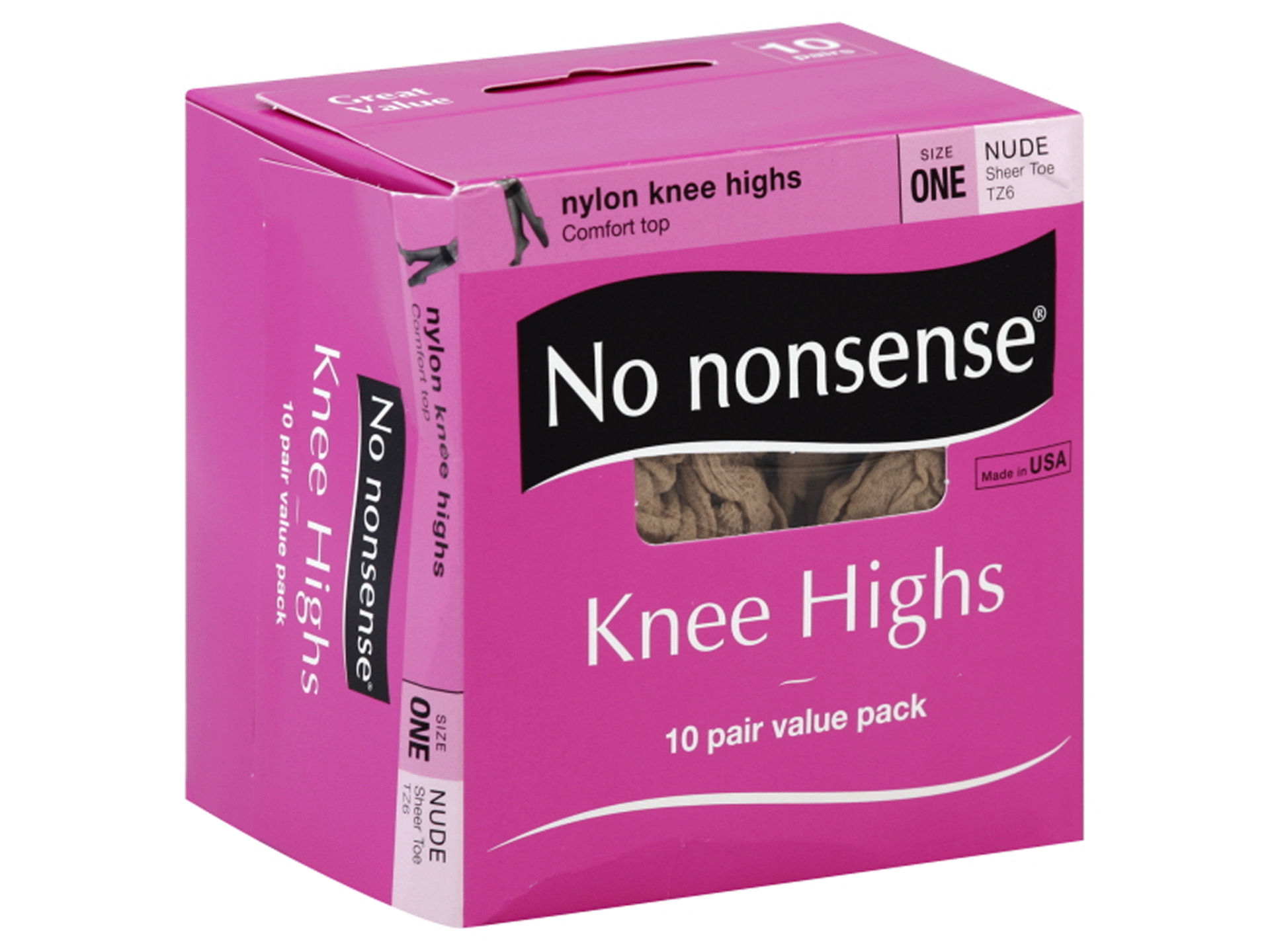 slide 1 of 4, No Nonsense Nylon Knee Highs, Size One, Nude, 10 ct