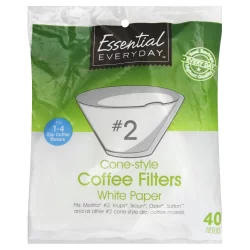 Essential Everyday Coffee Filters, Cone-Style, No. 2, White Paper- 40 ct