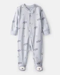 Carter's Otter Print 100% Cotton Long-Sleeve Snug Fit Sleep & Play Pajamas - Blue Grey