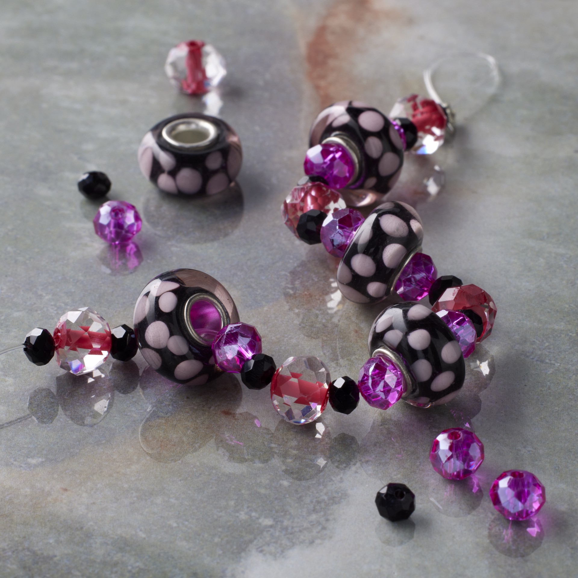 slide 2 of 3, Fuchsia Lampwork Glass Dot Rondelle Beads By Bead Landing, 13mm-15mm