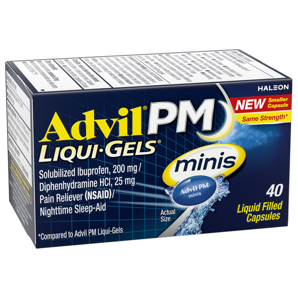 slide 1 of 1, Advil PM Liqui-Gels Minis, 40 Liquid Filled Capsules, 40 ct