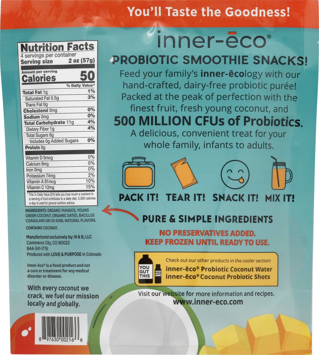 slide 2 of 13, Inner Eco Packets Mango + Coconut Smoothie Snacks 4 ea, 4 ct