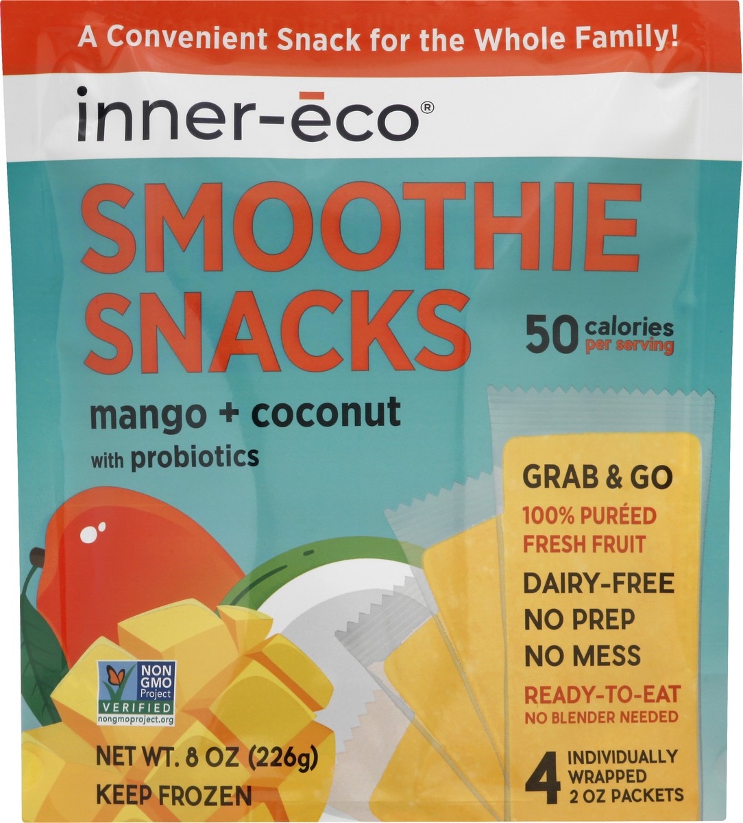 slide 3 of 13, Inner Eco Packets Mango + Coconut Smoothie Snacks 4 ea, 4 ct