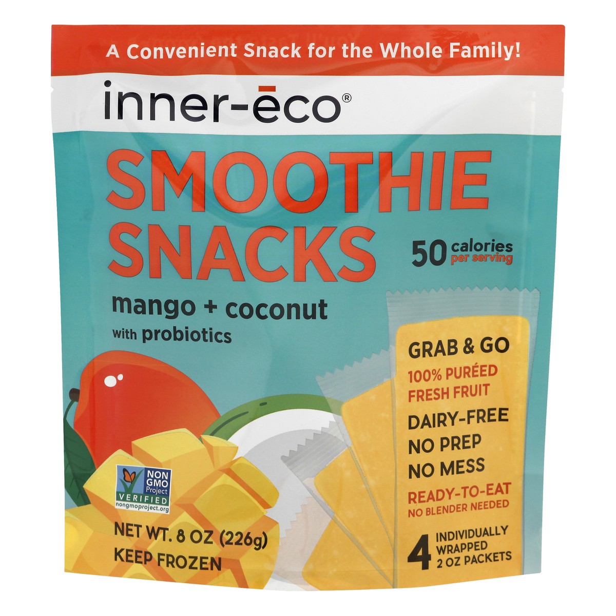 slide 4 of 13, Inner Eco Packets Mango + Coconut Smoothie Snacks 4 ea, 4 ct