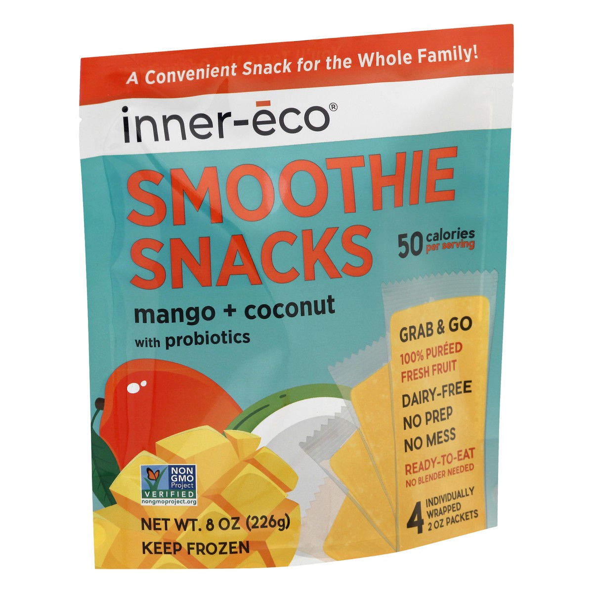 slide 11 of 13, Inner Eco Packets Mango + Coconut Smoothie Snacks 4 ea, 4 ct