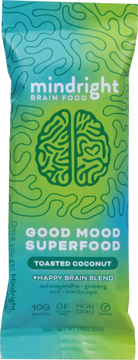 slide 2 of 9, Mindright Nootropic-infused Toasted Coconut Protein Bar, 1.76 oz