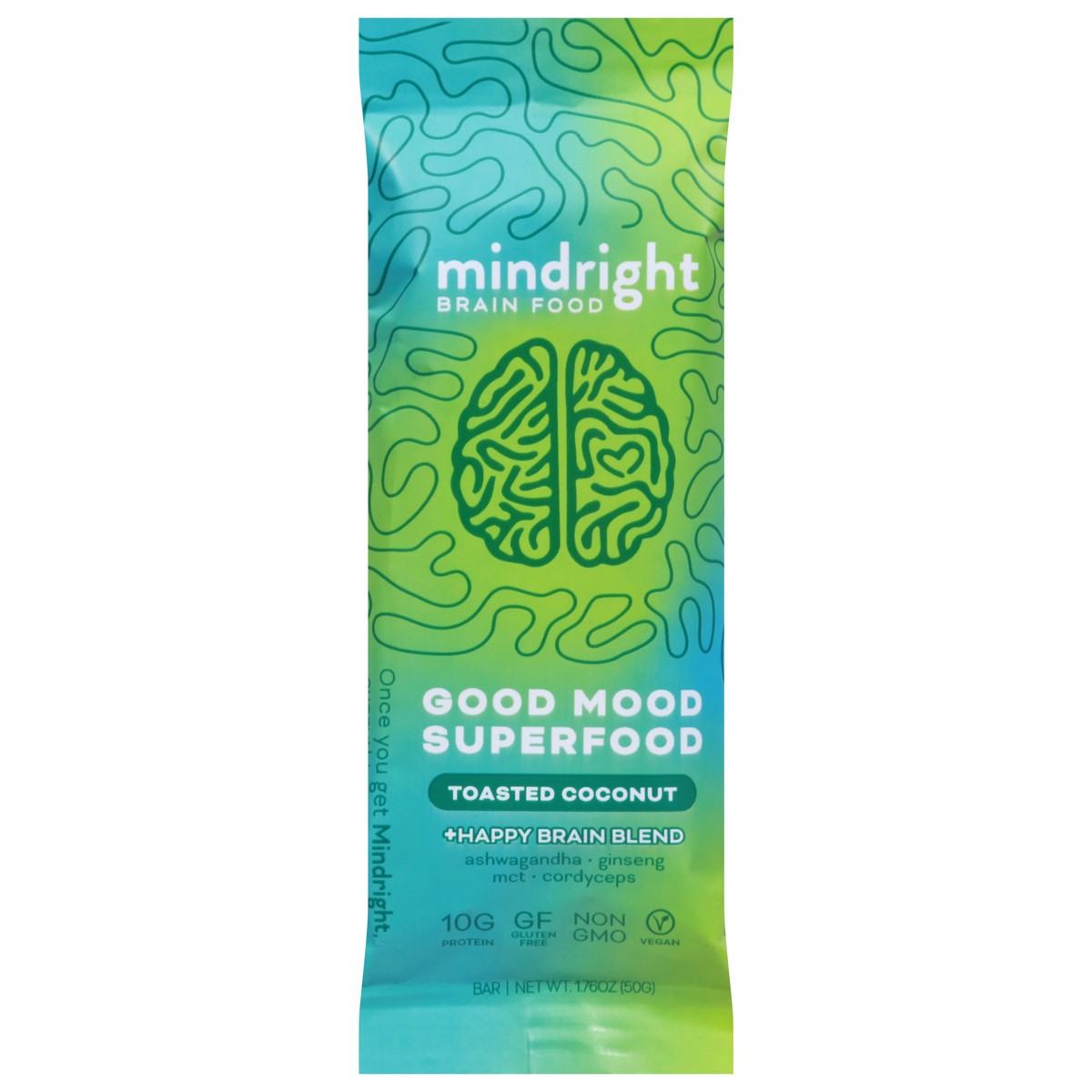 slide 1 of 9, Mindright Nootropic-infused Toasted Coconut Protein Bar, 1.76 oz