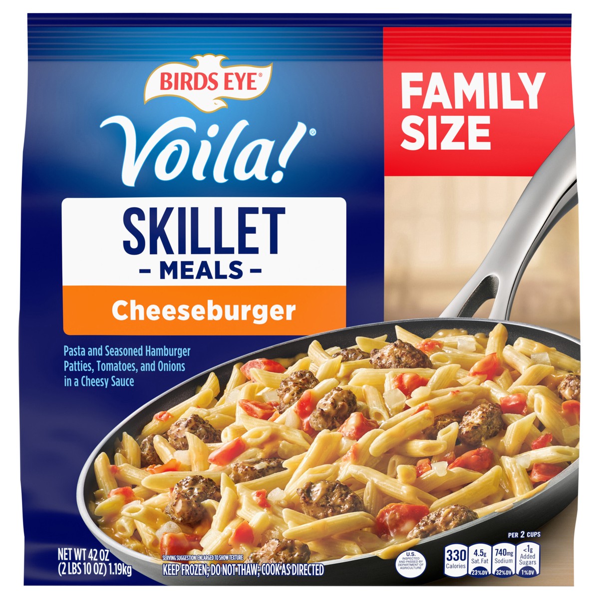 slide 1 of 5, Birds Eye Voila! Cheeseburger Skillet Frozen Meal, 42 oz. Family Size Bag, 42 oz