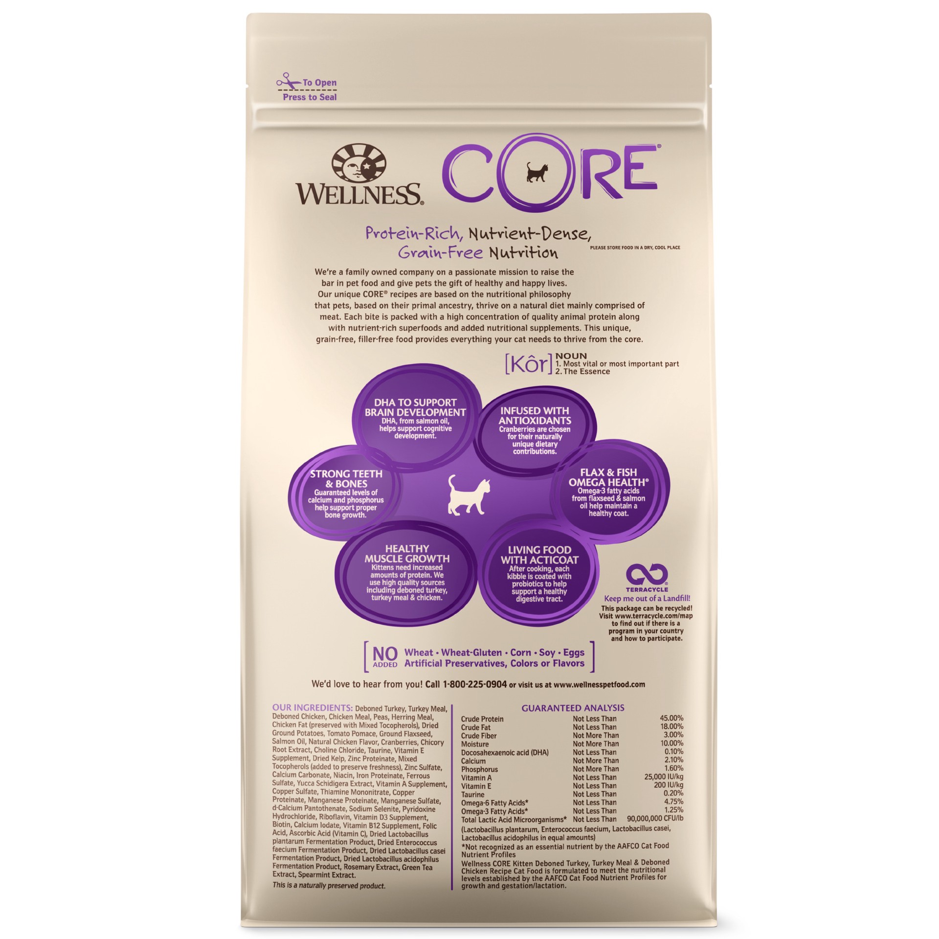 slide 4 of 5, Wellness CORE Natural Grain Free Turkey, Whitefish & Chicken Dry Kitten Food, 1 ct