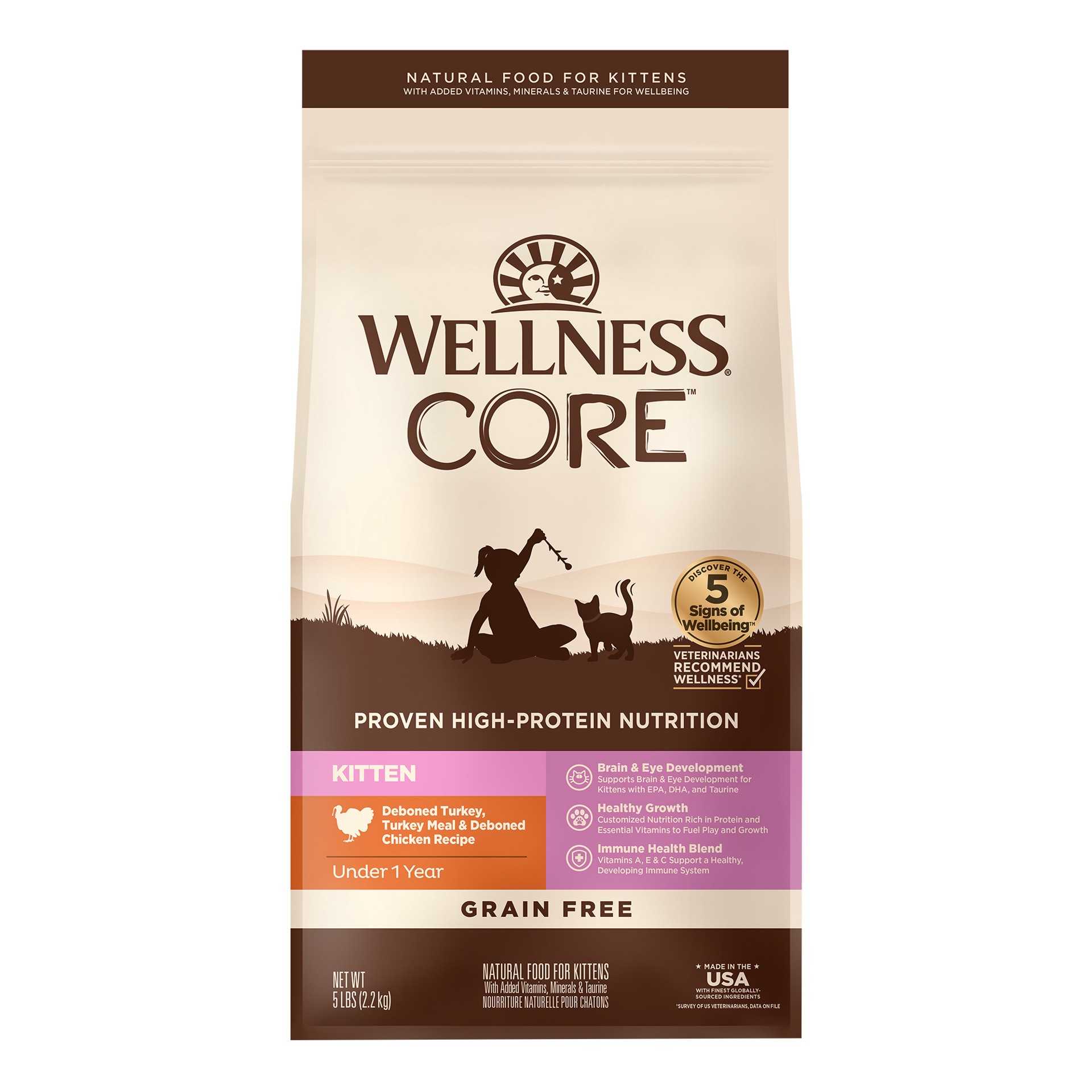 slide 1 of 5, Wellness CORE Natural Grain Free Turkey, Whitefish & Chicken Dry Kitten Food, 1 ct