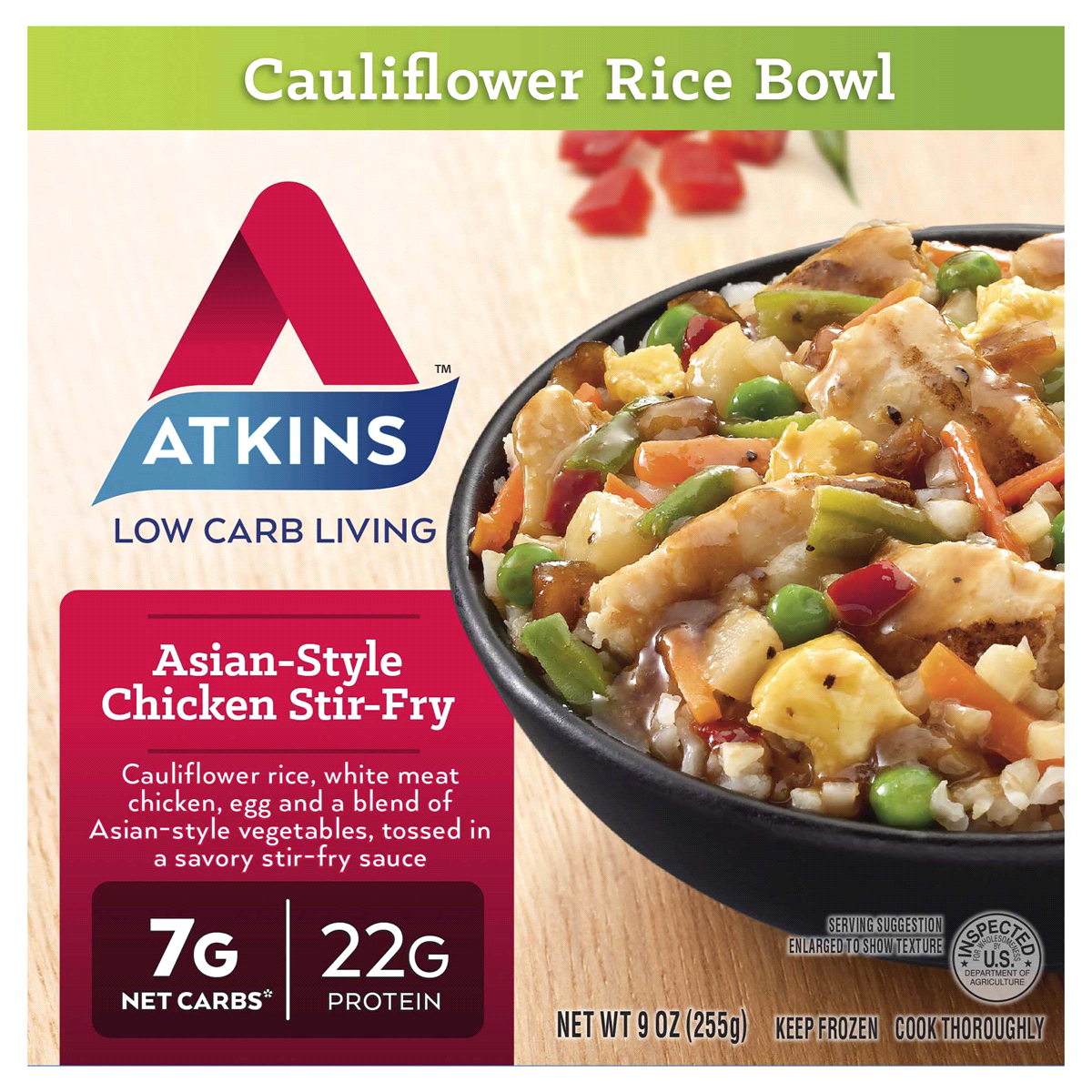 slide 1 of 1, Atkins Cauliflower Rice Bowl Asian-Style Chicken Stir-Fry, 9 oz