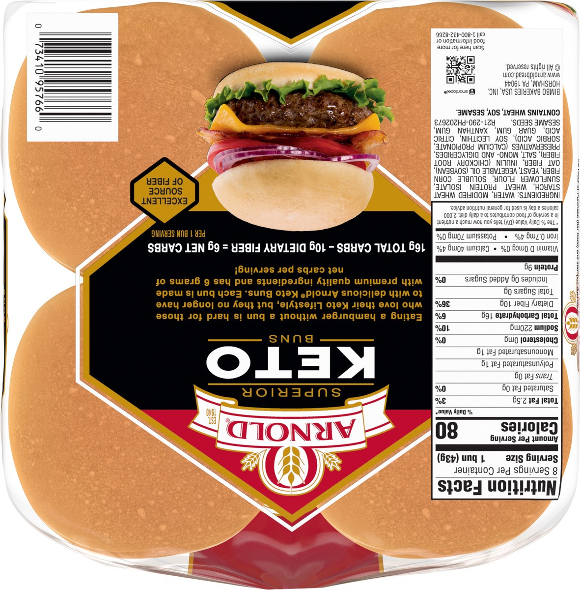slide 4 of 7, Arnold Superior Keto Plain Pre-sliced Hamburger Buns, 8 count, 12 oz, 8 ct