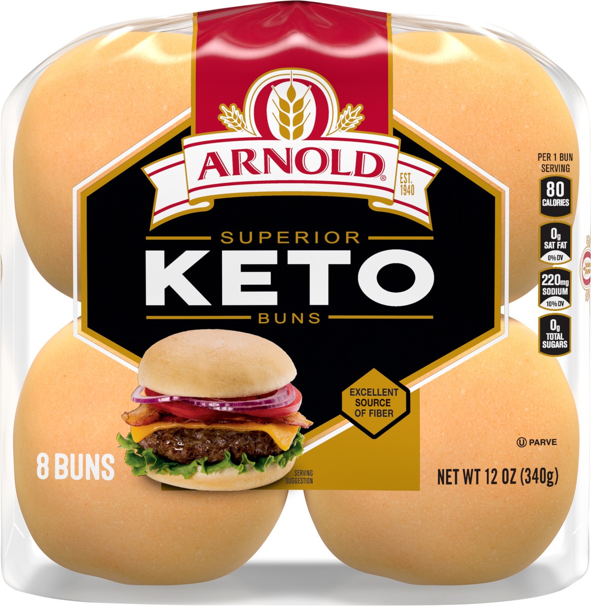 slide 3 of 7, Arnold Superior Keto Plain Pre-sliced Hamburger Buns, 8 count, 12 oz, 8 ct