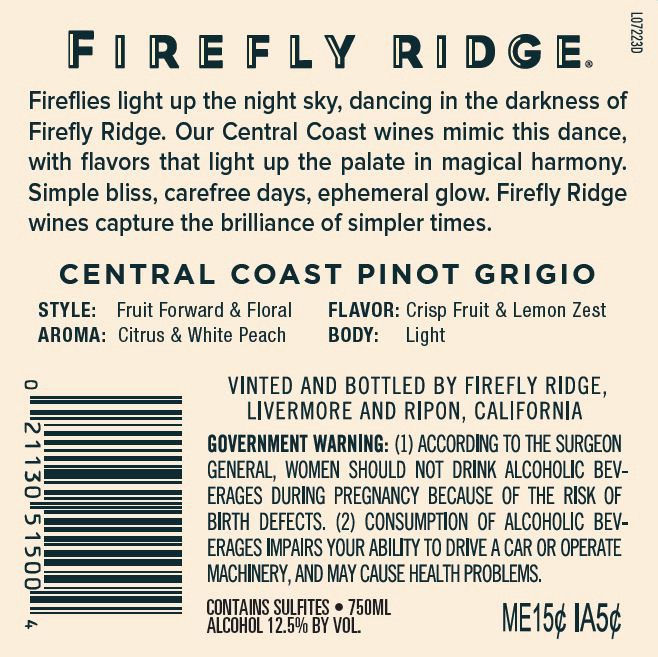 slide 4 of 4, Firefly Ridge California Pinot Grigio 750 ml, 750 ml