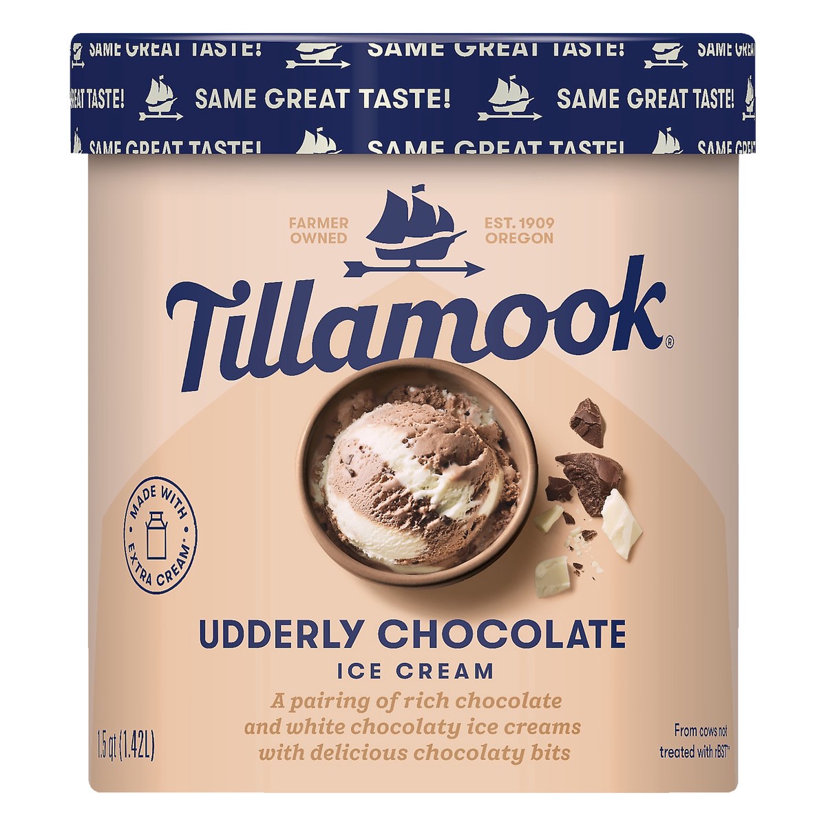 slide 1 of 1, Tillamook Udderly Chocolate Ice Cream, 48fl-oz, 48 oz