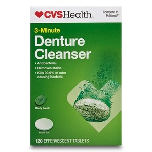 slide 1 of 1, CVS Health Denture Cleanser 3 Minute Tablets, Minty Fresh, 120 ct