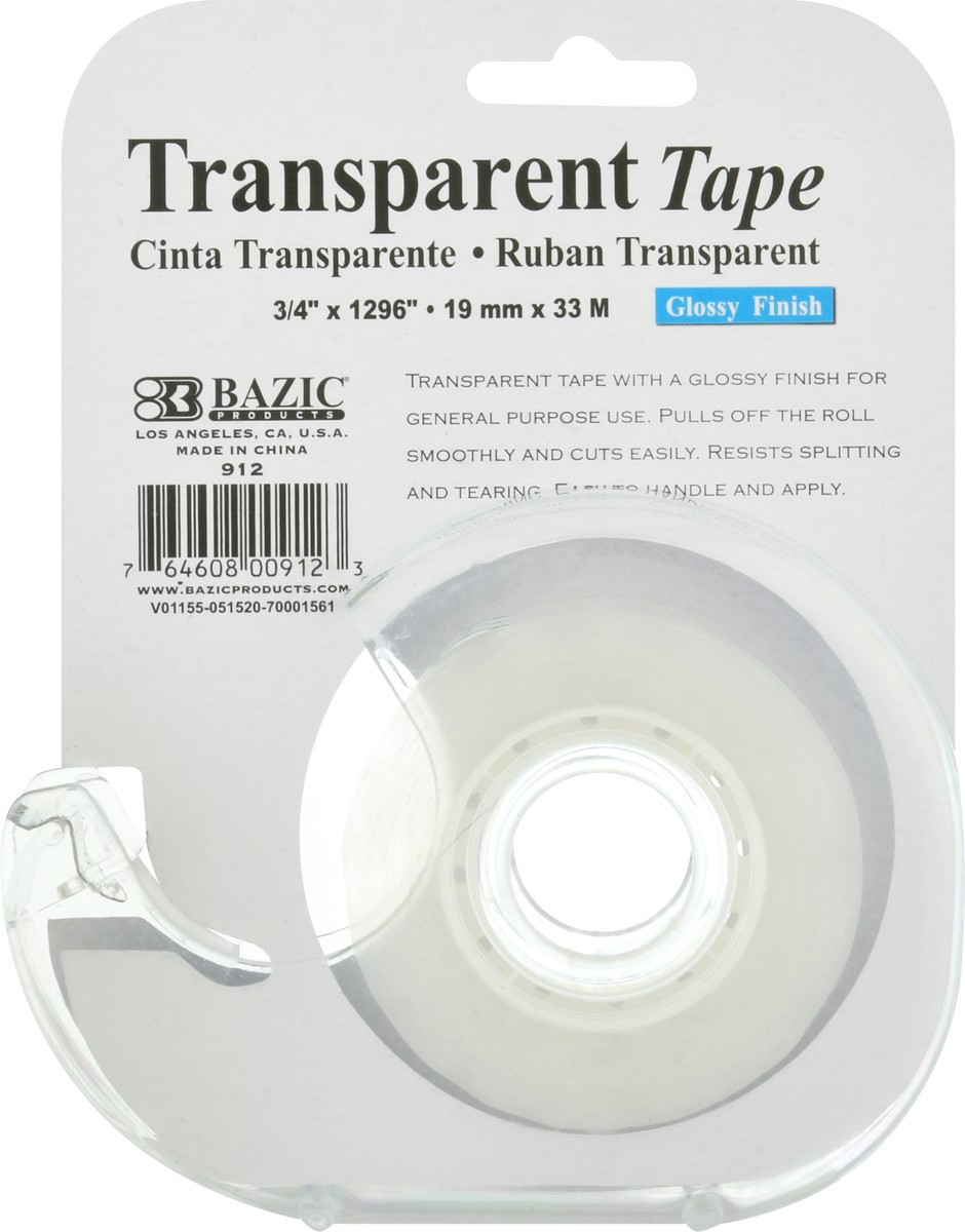 slide 3 of 9, Bazic Transparent Glossy Finish Tape 1 ea, 1 ea