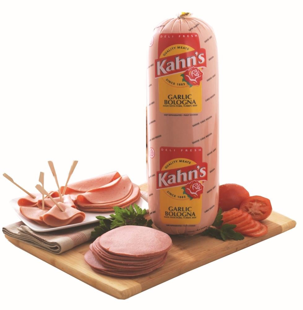 slide 1 of 1, Kahn's Garlic Bologna Fresh Sliced Deli Meat, per lb