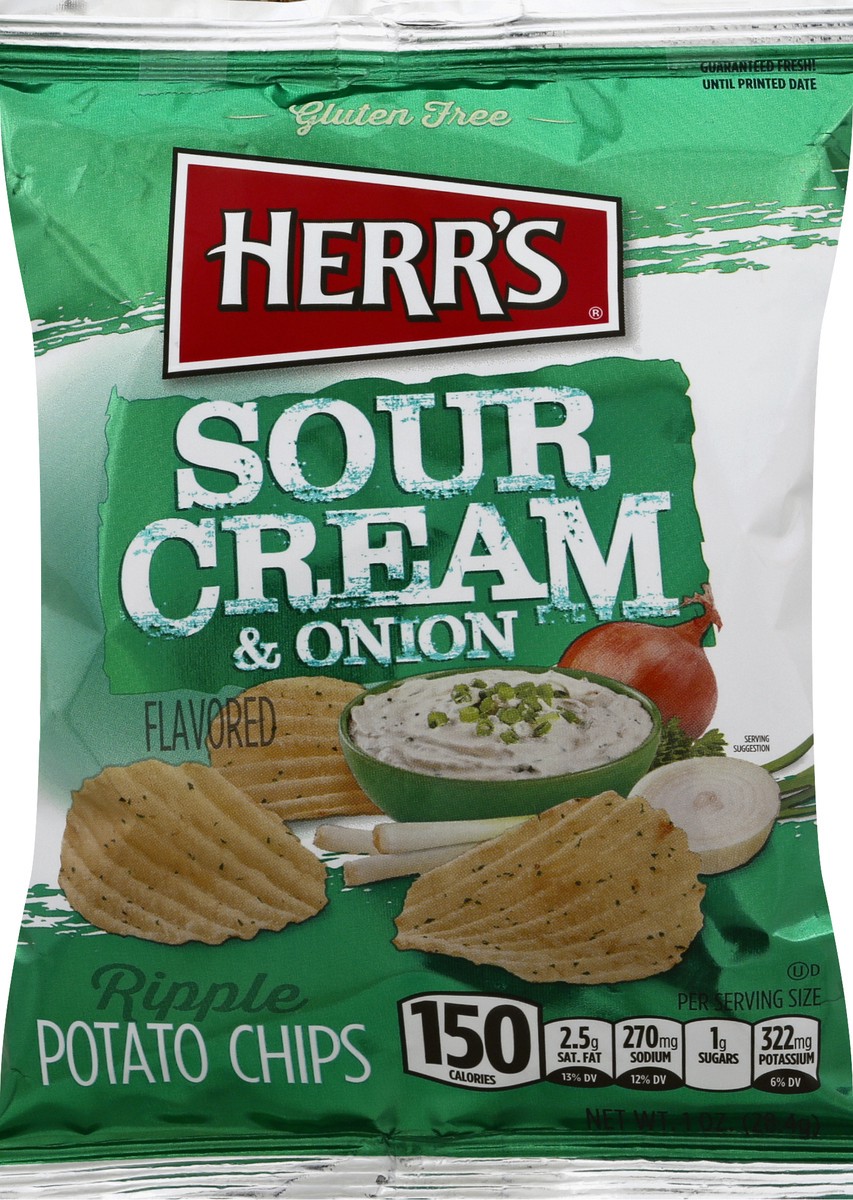 slide 6 of 10, Herr's Ripple Sour Cream & Onion Flavored Potato Chips 1 oz, 1 oz