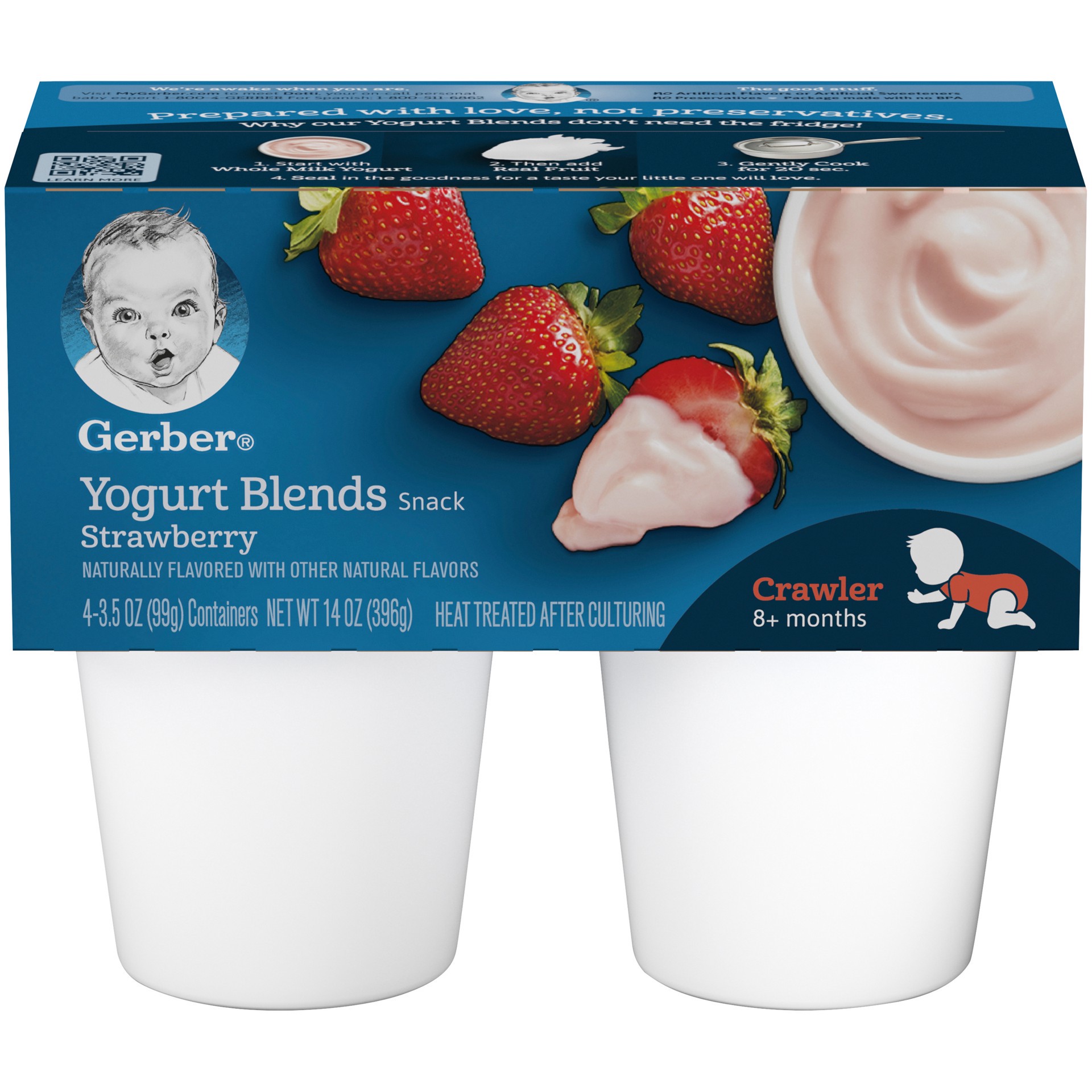 slide 1 of 5, Gerber (Pack of 4) Gerber Yogurt Blends Snack Strawberry Yogurt, 3.5 oz Cups, 4 ct; 3.5 oz