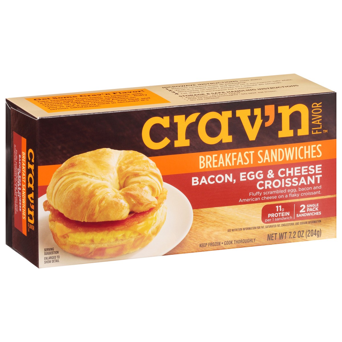 slide 10 of 18, Crav'n Flavor Bacon, Egg & Cheese Croissant Breakfast Sandwiches Single Pack 2 ea, 7.2 oz